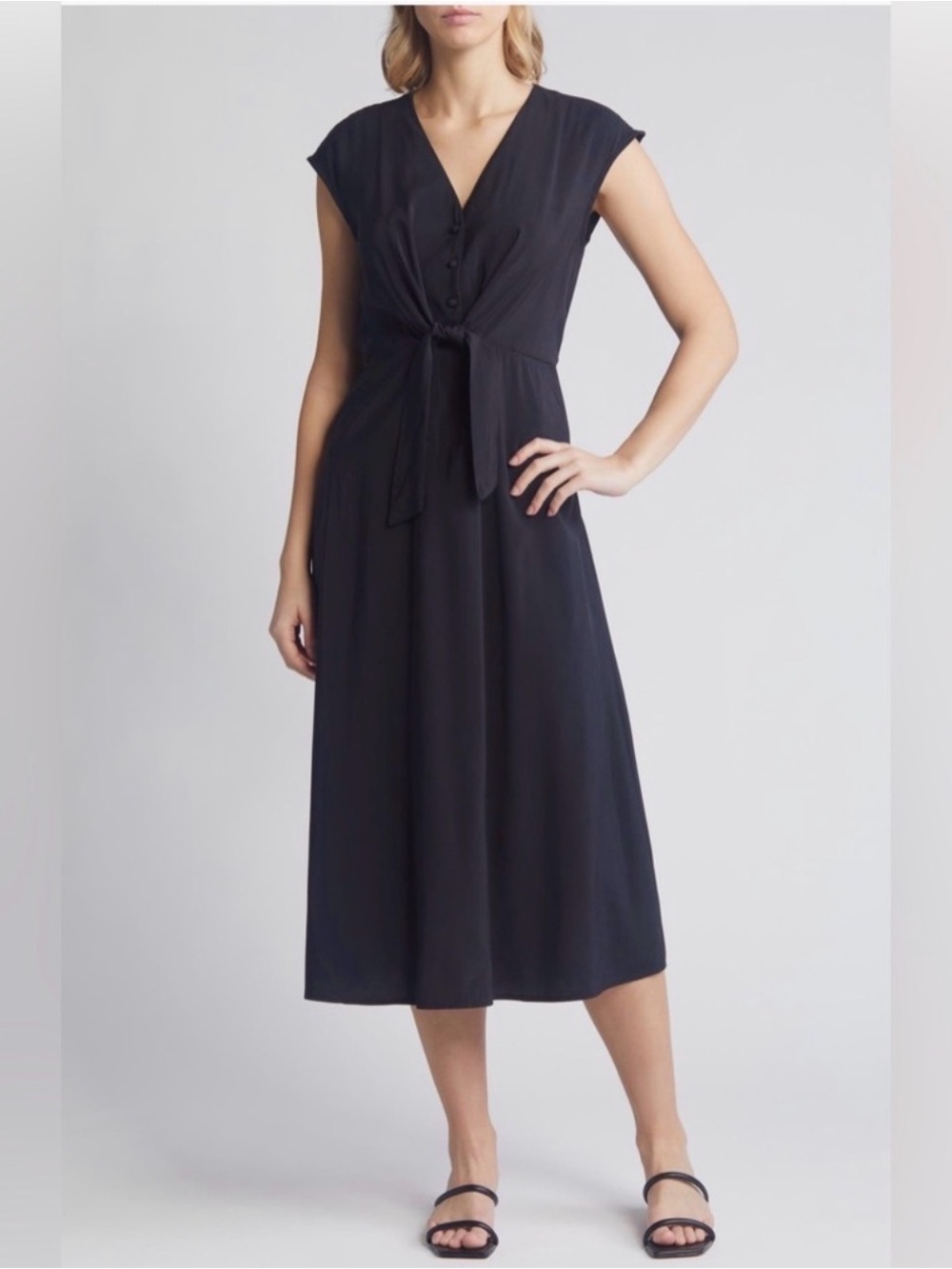 Julia Jordan NWT Black Front Tie Waist Midi Dress V-Neck Size 12